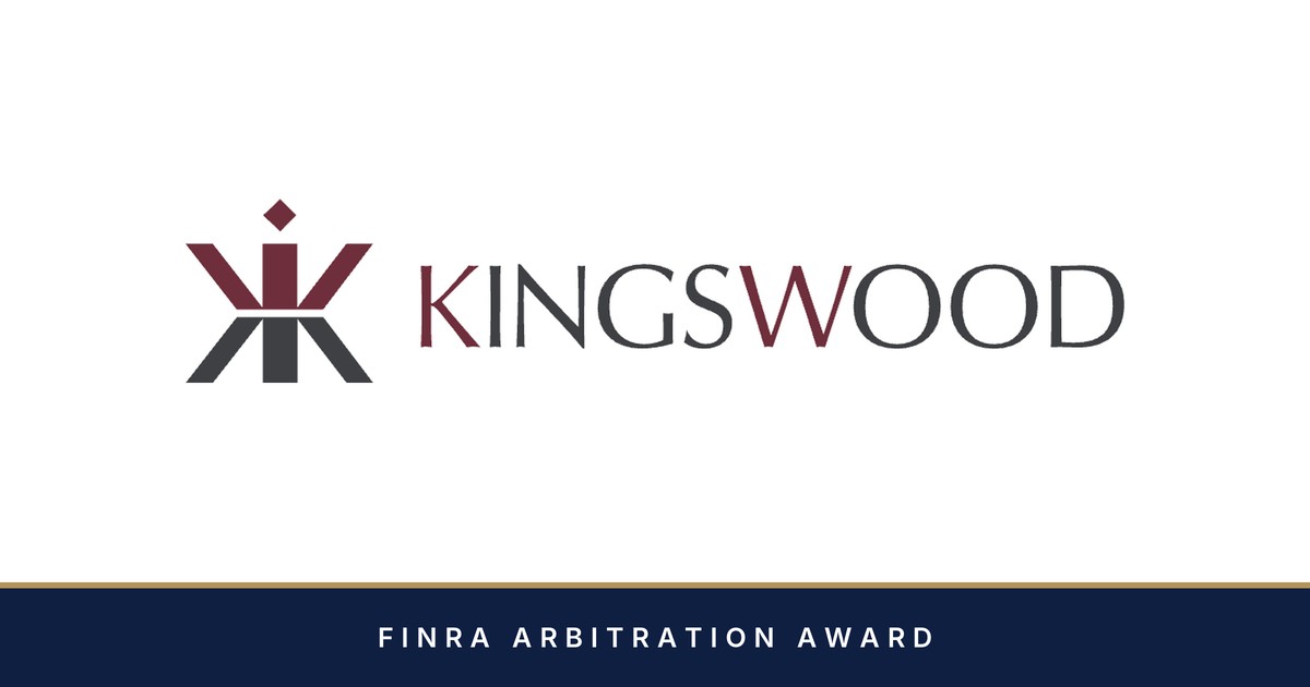 Kingswood logo above a banner reading FINRA Arbitration Award